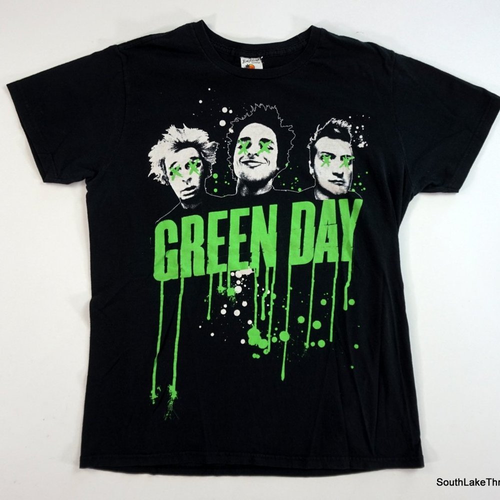 Green Day Drips Spellout T-Shirt Black Sz Medium Bay Island Sportswear Concert